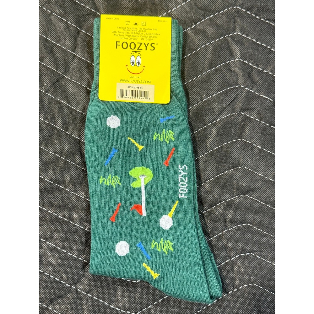 Foozys Golf Crew Socks Mens 10-13 Green New Novelty Sports Pattern FM-03 - Picture 2 of 3